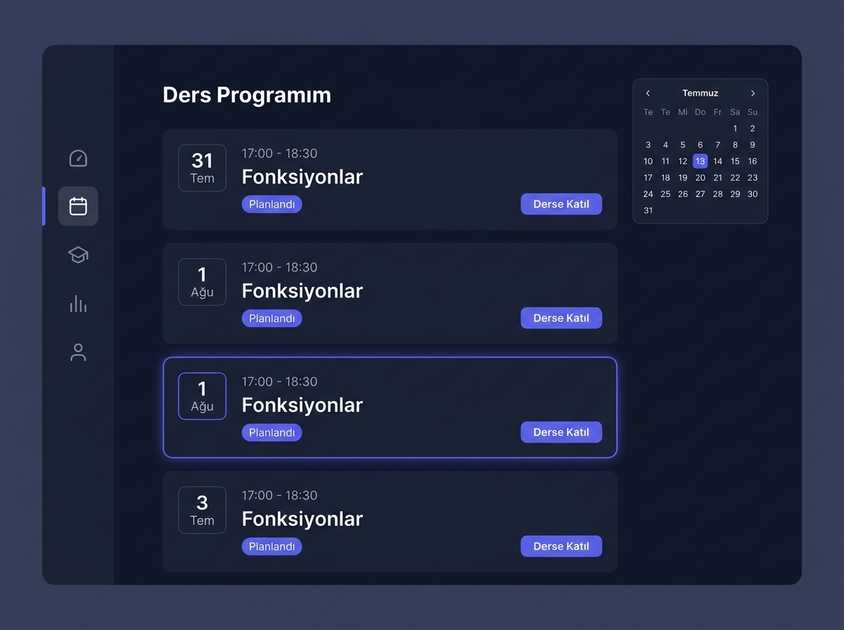 Öğrenci ders programı ve yaklaşan dersler ekranı
