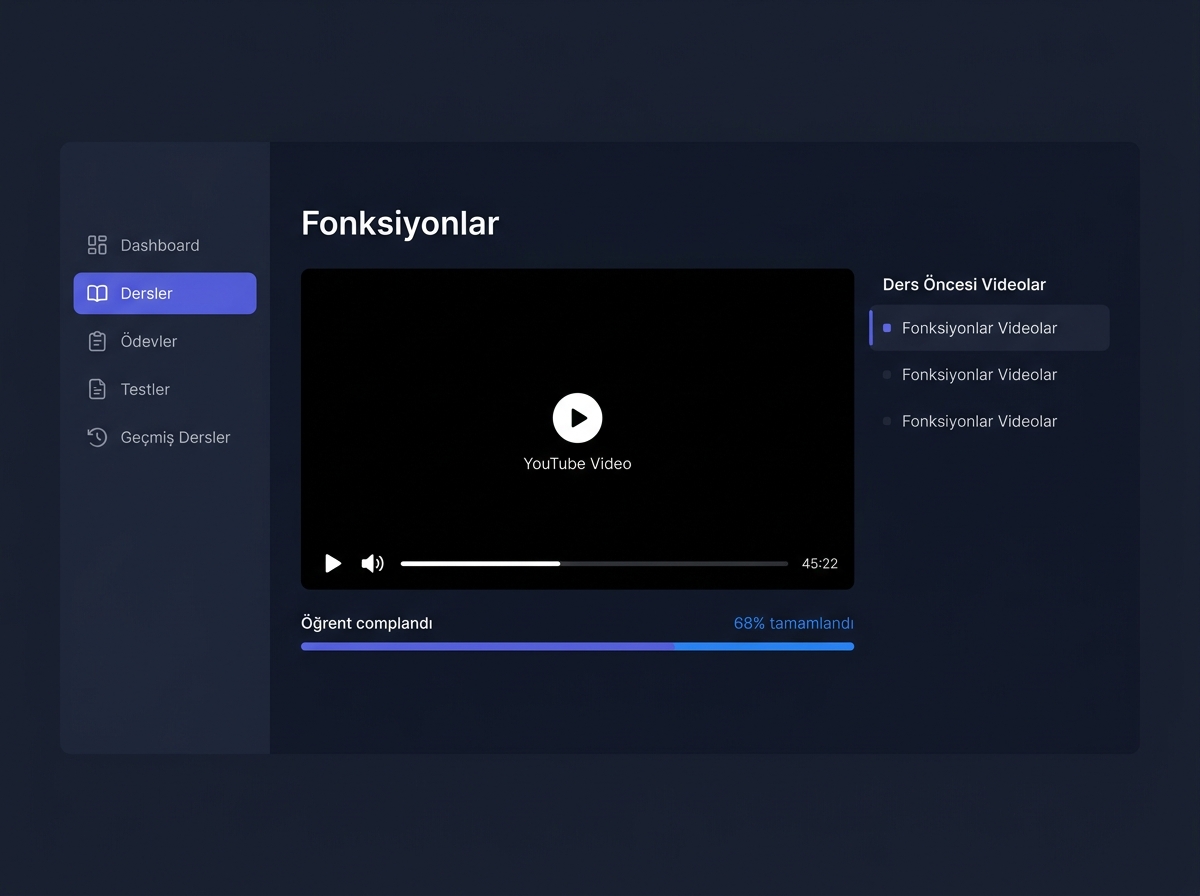 LMS içindeki video izleme ve ilerleme takip ekranı